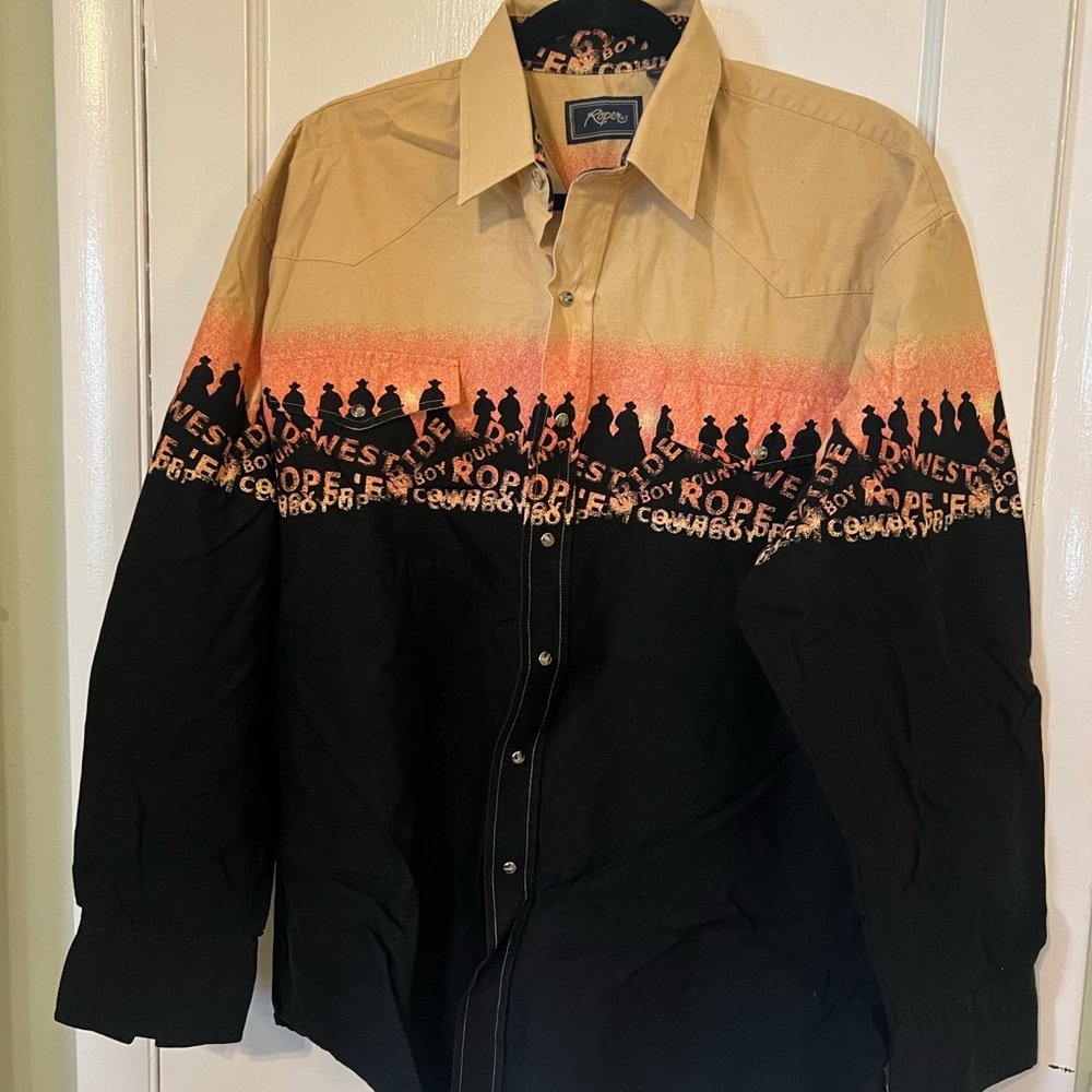 Vintage Roper Western Cowboys at sunset pearl snap Shirt